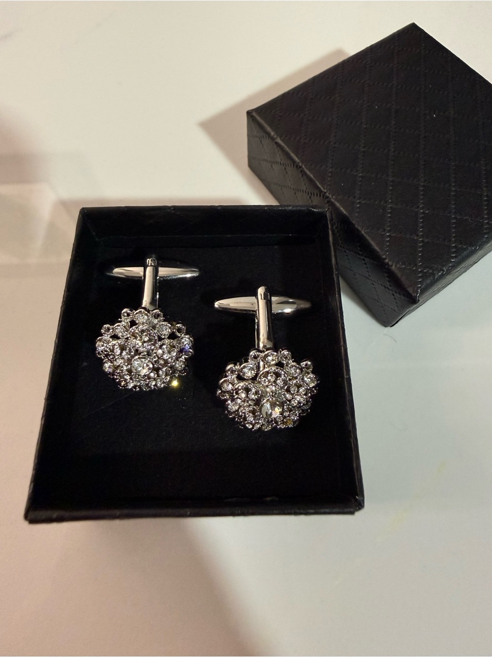 Silver Tone Crystal Cluster Cufflinks